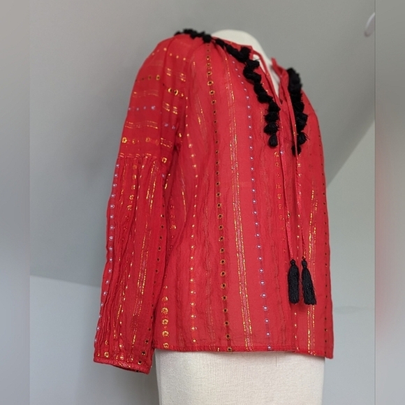 Belle Vere for Anthropologie Tasseled Boho Long Sleeve Blouse - Picture 10 of 11